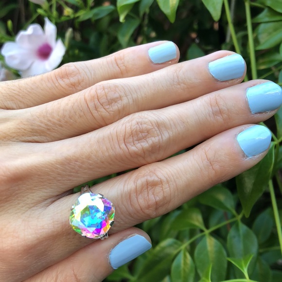 Aurora Borealis Cushion Cut Crystal Ring - Picture 16 of 16